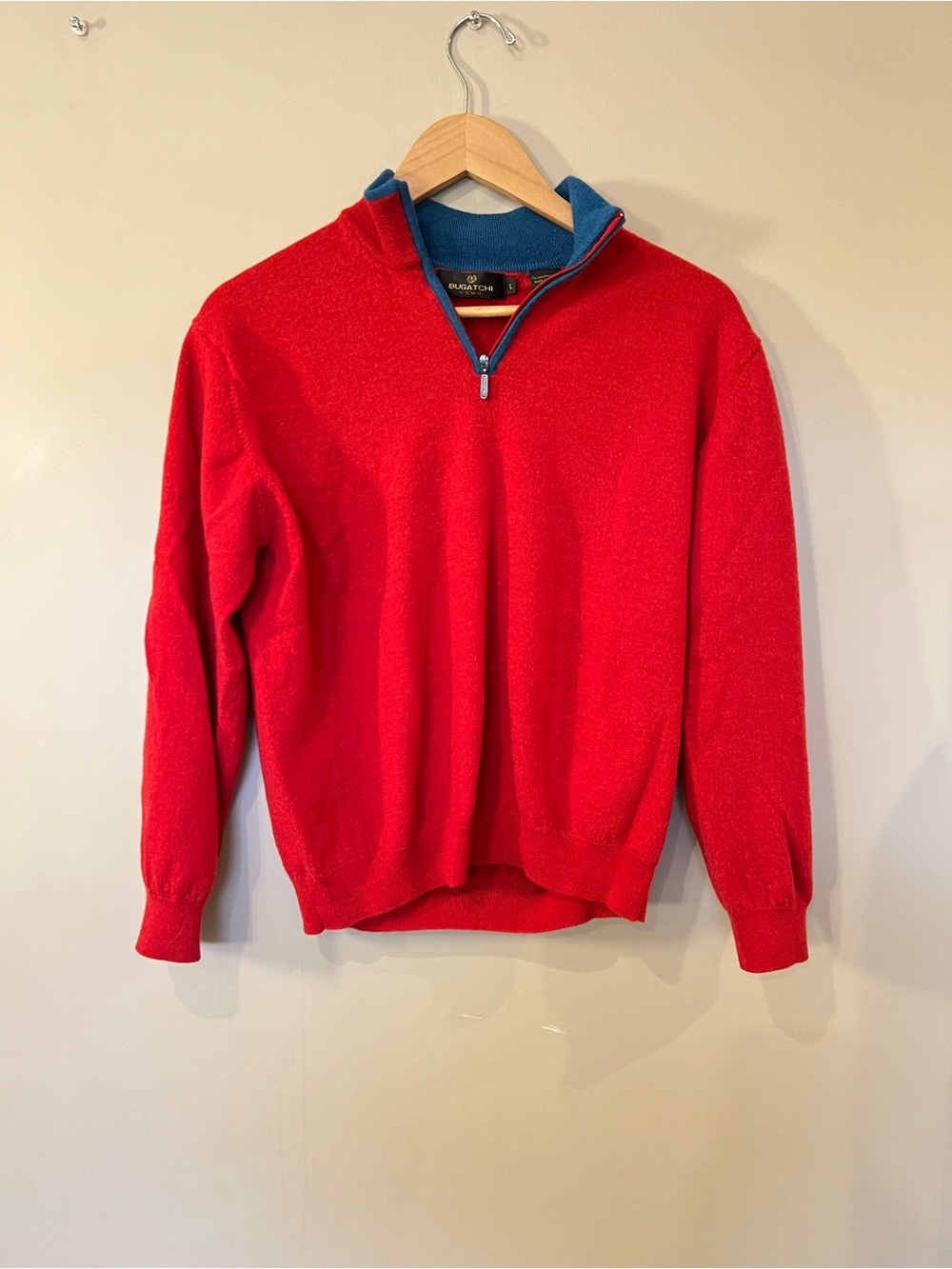 Bugatchi Uomo Red Merino Wool Quarter Zip Sweater Men’s Large - Picture 3 of 5